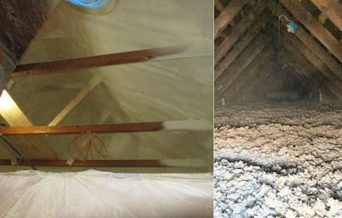 Before and after images of residential attic insulation in Battle Creek, MI.