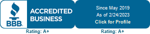 Better Business Bureau (BBB) Accredited Business A+ Rating logo for Better World Builders home performance services.