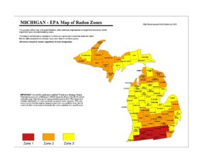 Map of Radon Zones in Michigan. 